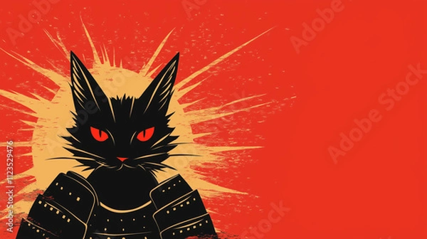 Obraz Samurai Cat: Warrior in Japanese Armor Vector Art
