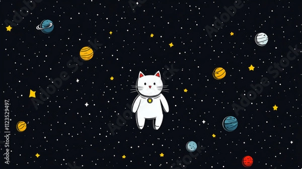 Obraz Astronaut Cat in Space: Sleek Vector Illustration