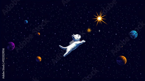 Obraz Astronaut Cat in Space: Sleek Vector Illustration
