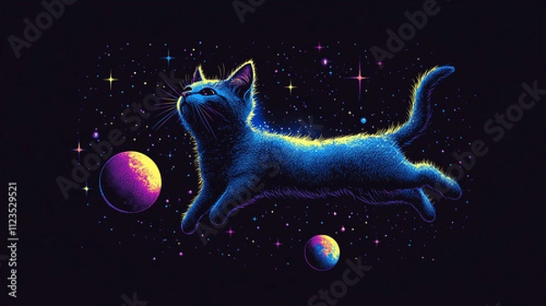 Obraz Astronaut Cat in Space: Sleek Vector Illustration
