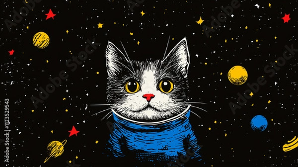 Obraz Astronaut Cat in Space: Sleek Vector Illustration