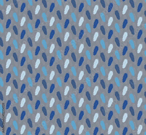 Obraz Layered feathers blue and grey seamless pattern