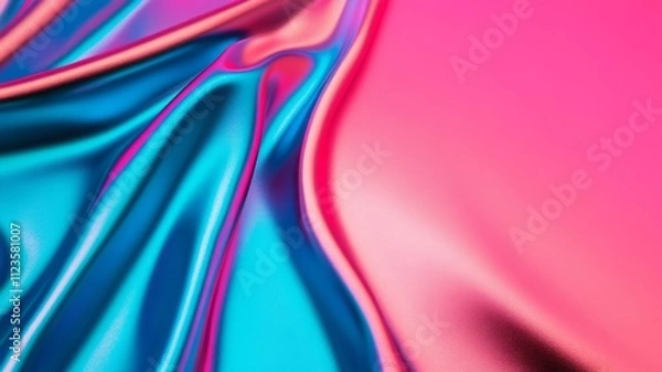 Fototapeta Abstract iridescent holographic shiny fluid metallic pink blue gradient texture background 