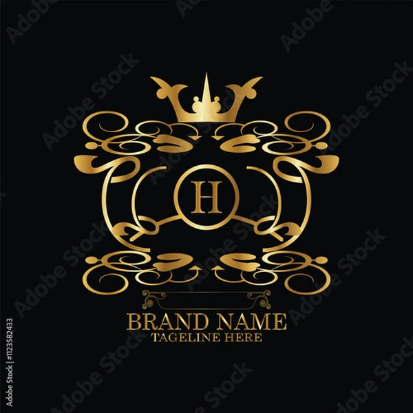 Obraz creative  initial  latter h logo design with modern business vector template.  creative isolated h monogram logo design with new latter logo golden color and black background . design of elements 