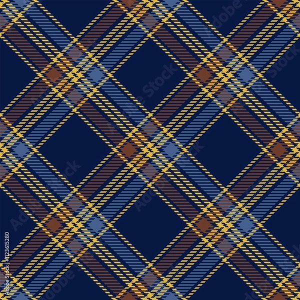 Fototapeta Vector plaid seamless pattern diagonal intersecting blue and yellow lines
