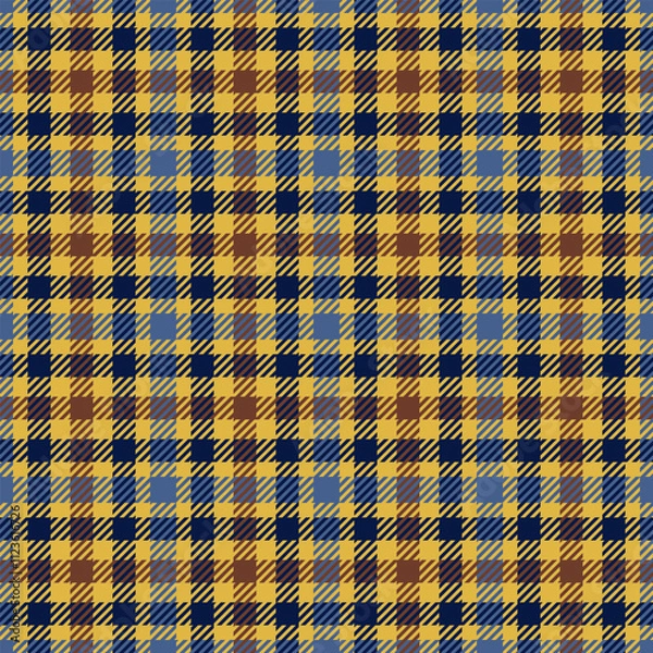 Fototapeta Checkered plaid vector seamless pattern in yellow and blue, Gingham style