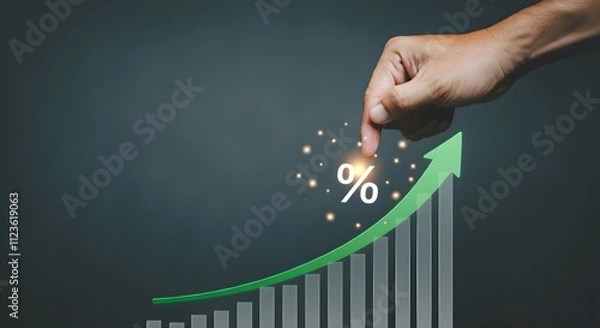 Obraz Businessman point hand on arrow graph with high rate of growth show Financial, sale profit, Business plan, Stock market investment, Economic growth concept. Business man draw report chart up forward