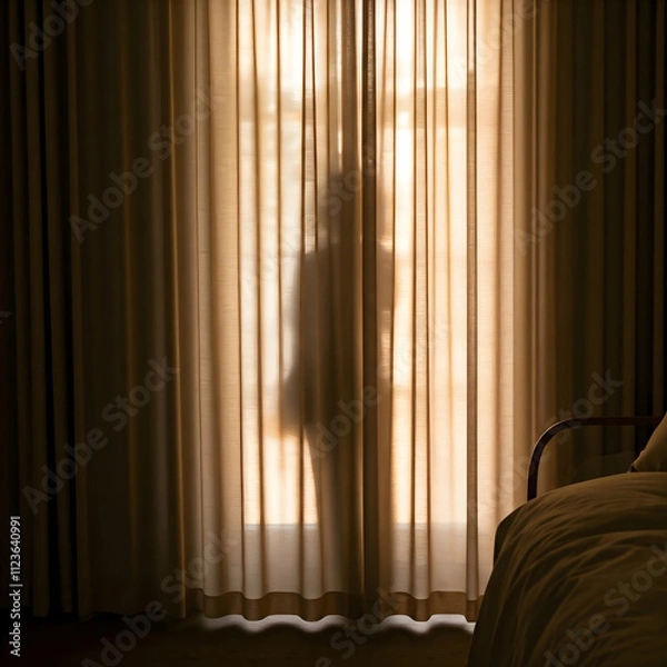 Fototapeta The morning light casts a dramatic silhouette of a lone figure in the window