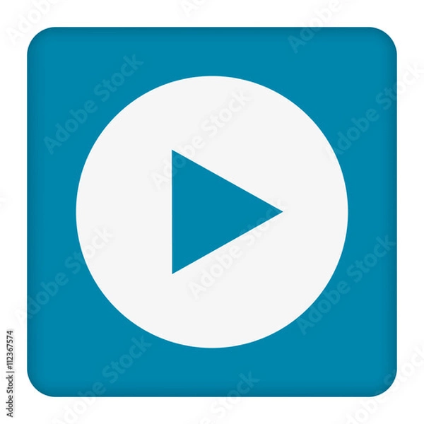 Obraz White play button vector icon. white circle. Blue button