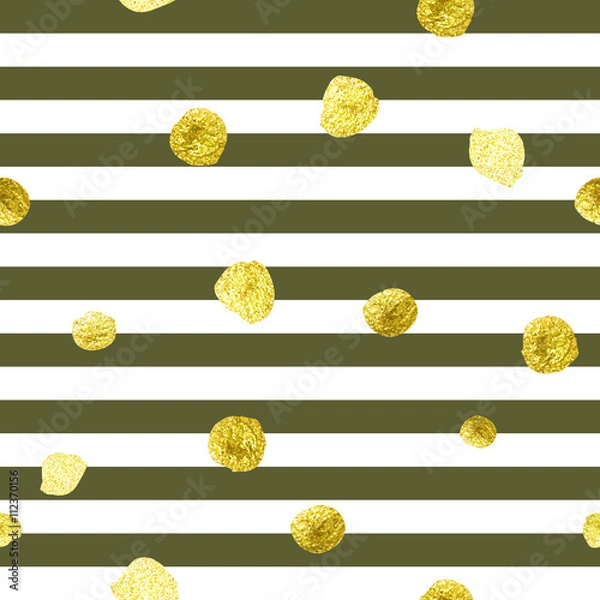 Obraz Trendy gold glitter seamless polka dot and stripes pattern.