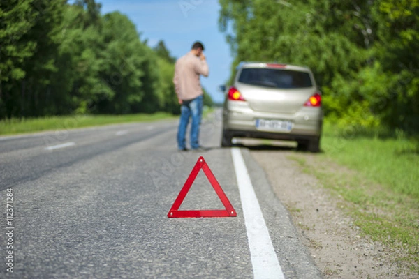 Obraz Male driver after breakdown on the roadside