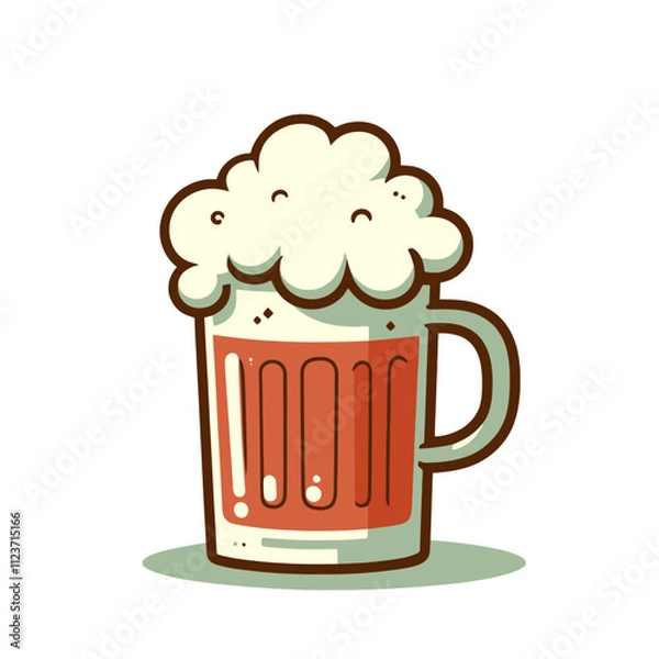 Obraz A cheerful and colorful cartoon-style frothy beer mug. Perfect for bar or pub advertisements, menu designs, or any celebration-themed projects. Isolated vector illustration