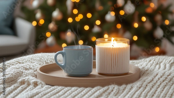 Fototapeta キャンドルとクリスマスツリーのある温かい空間