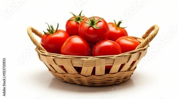 Fototapeta Small Basket of Ripe Tomatoes Isolated on White