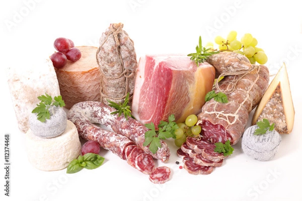 Fototapeta mieszany ser i salami