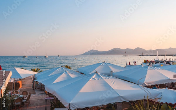 Obraz Canness seaside view over beach with umbrellas