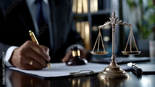 Fototapeta Legal advisor drafting merger contract for global corporations business office professional setting law concept