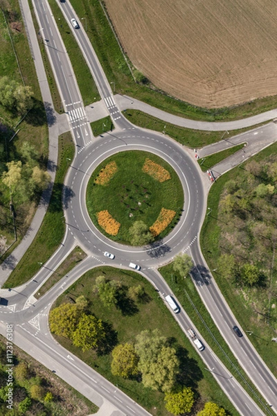 Fototapeta aerial view of roundabout in the city