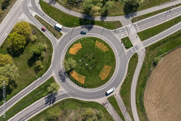 Obraz aerial view of roundabout in the city