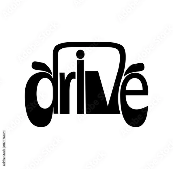 Fototapeta Drive logo. The word drive is made in the form of a car. Vector illustration in black isolated on a white background