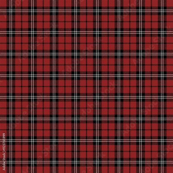 Fototapeta Christmas and new year tartan plaid. Scottish pattern in black, red and white cage. Scottish cage. Traditional Scottish checkered background. Seamless fabric texture. Vector illustration