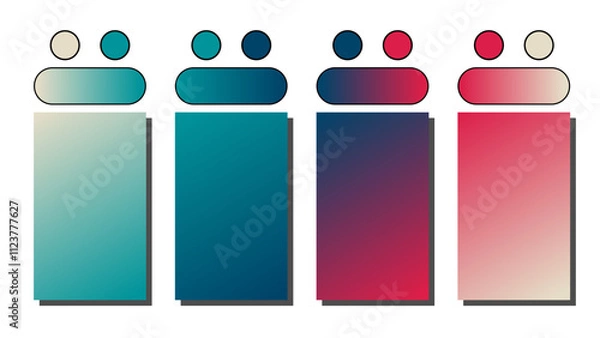 Obraz Set of vector gradient background. Cover set design with Sand Dollar, Teal, Navy Blue, Red color. Beautiful abstract gradient for covers, wallpapers, branding, business cards. Vector illustration