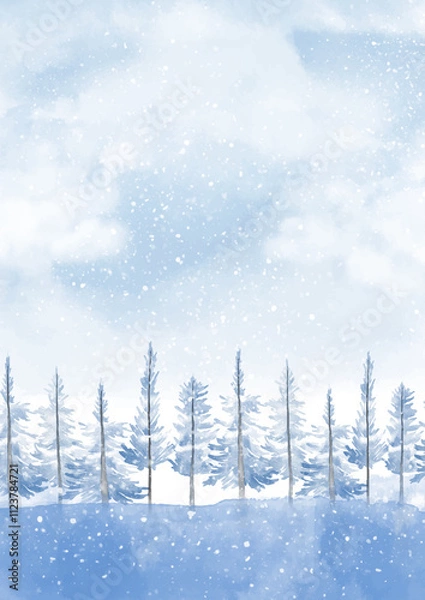 Obraz Watercolour Forest Winter Landscape Scenery