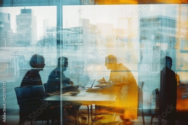 Fototapeta Blurred group of busy business peopl
