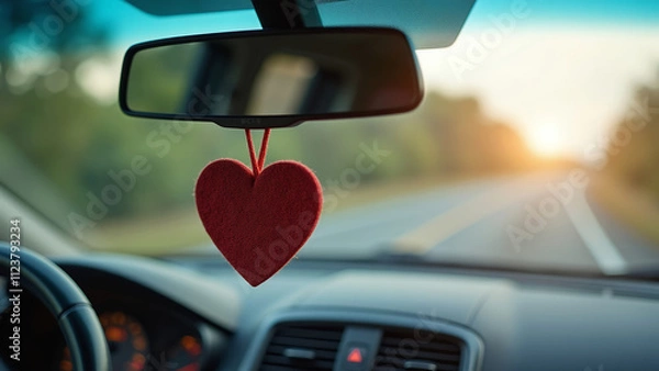 Fototapeta Elegant Car Cabin with Heart-Shaped Aroma Diffuser Suspended from Rear View Mirror
