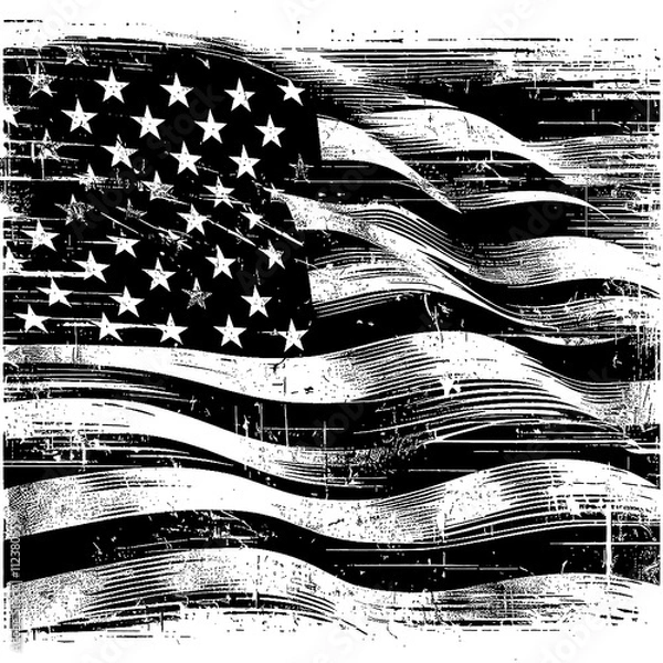 Obraz american flag, illustration, vector, abstract, distress, brush, scratch, paint, black and white