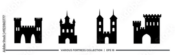 Fototapeta Four silhouetted fortress designs for graphic use.