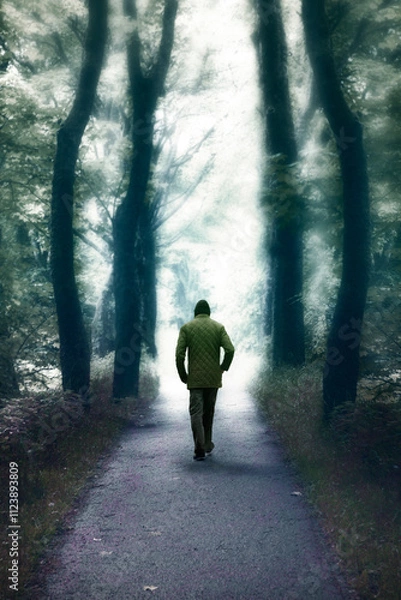 Obraz Man walking away alone in a forest