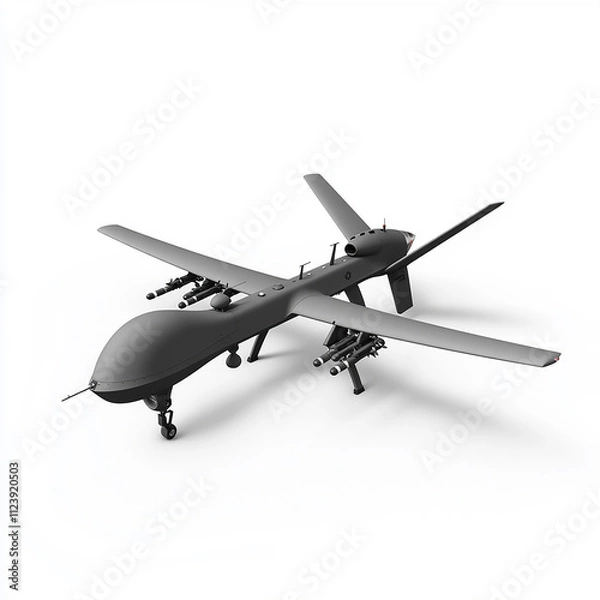 Fototapeta 3d render military black  drone isolated on white background
