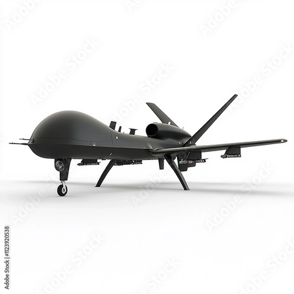 Fototapeta 3d render military black  drone isolated on white background