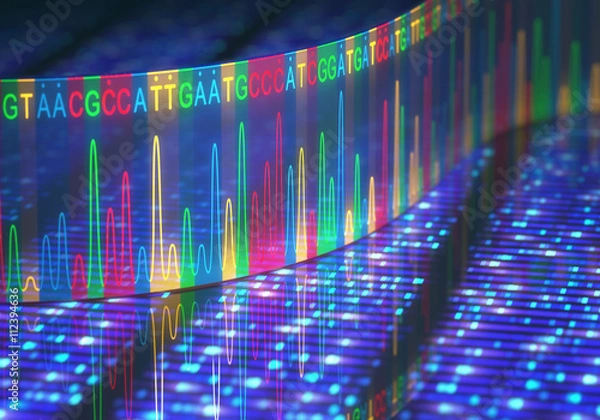 Obraz Sanger Sequencing. 3D illustration of a method of DNA sequencing.