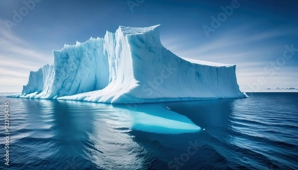 Fototapeta Colossal ice formation drifting silently, revealing only a fraction of its immense total size.