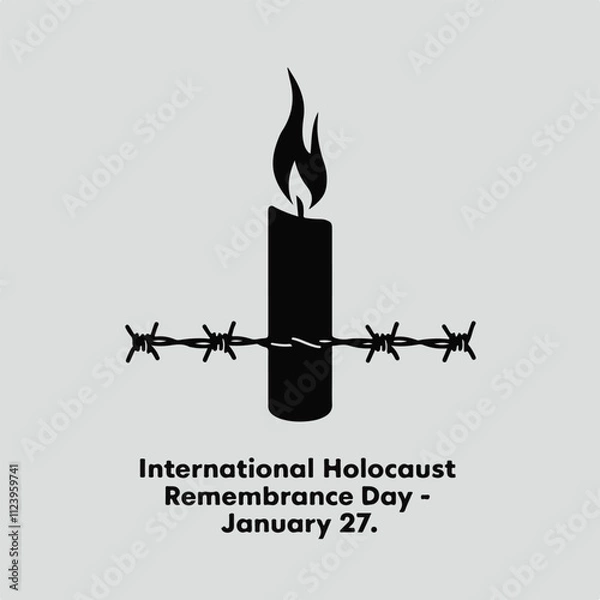 Fototapeta Simple Candle and Barbed Wire for Holocaust Remembrance Day