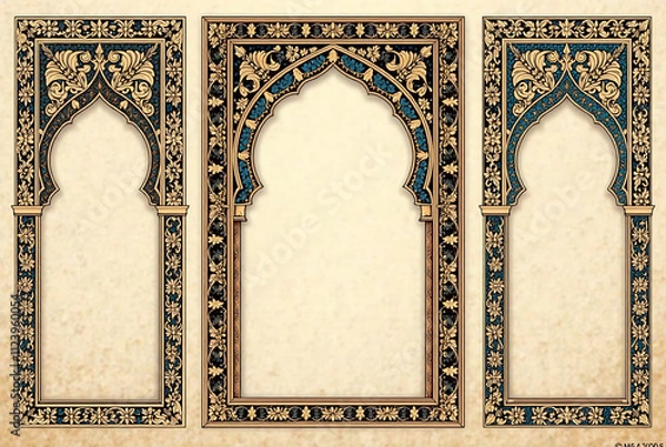 Fototapeta llection of traditional Islamic and Arab frame designs featuring ornate lines shapes and motifs from Morocco and other Middle Eastern cultures