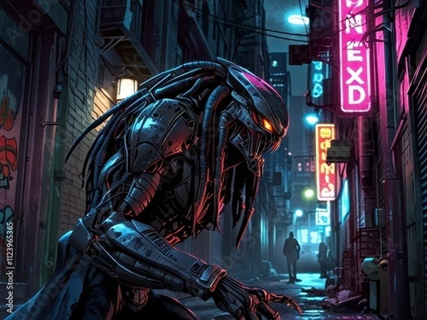Obraz Cyberpunk Predator: Night Hunter Stalks Neon Streets