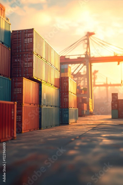 Obraz Stack of Containers Cargo Ship Import/Export in Harbor Port