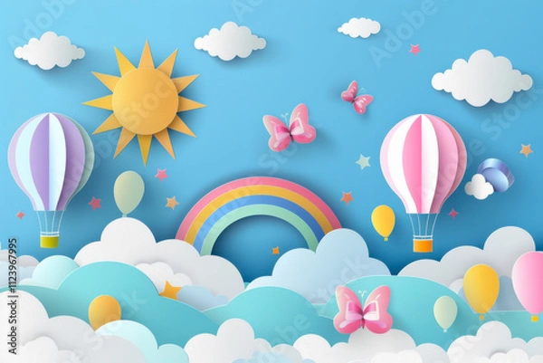 Obraz Beautiful fluffy clouds on blue sky background with summer sun