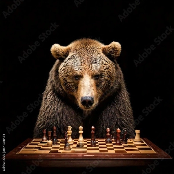 Obraz A grizzly bear playing chess