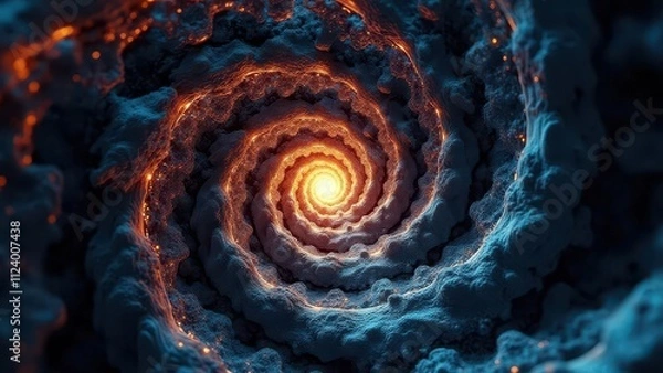 Obraz Abstract cybernetic grids. Fractal spirals of light weaving through a dark, digital landscape, creating a mesmerizing tapestry of cybernetic elegance, rendered as a noise-free 4K image.