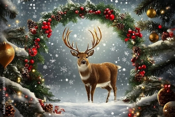 Fototapeta Christmas Photo Frame with Greeting Card Phrase