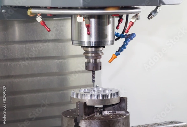 Fototapeta CNC milling machine working, Cutting metalwork process