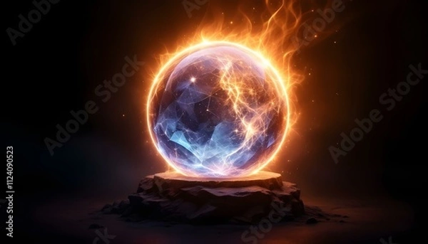 Fototapeta crystal, ball, glowing, aura, mystical, dark, background, isolated, magical, ethereal, mysterious, fantasy, sphere, enchanted, radiant, luminous, glass, orb, spiritual, witchcraft, fortune, divination