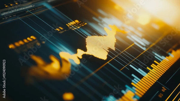Fototapeta Abstract business Financial charts show a significant increase in profits in the stock market.This is driven by higher interest rates and continued growth. In the innovation world network of financial