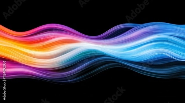 Fototapeta A vibrant abstract representation of flowing energy streams, radiating dynamic rainbow colors on a pitch-black background, glowing with bioluminescent intensity
