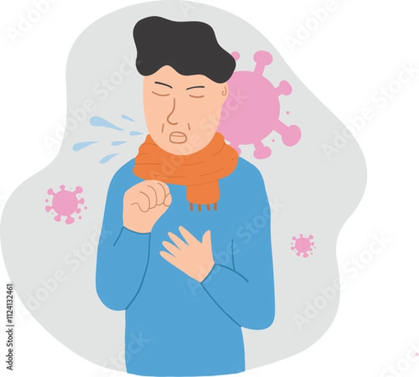 Fototapeta flat illustration of old man coughing with the virus