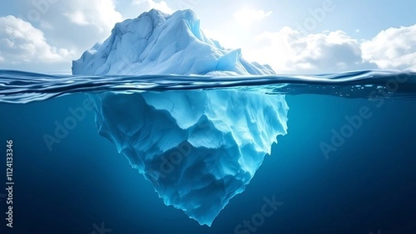Fototapeta Iceberg - Underwater Risk - Global Warming Concept - 3d Rendering